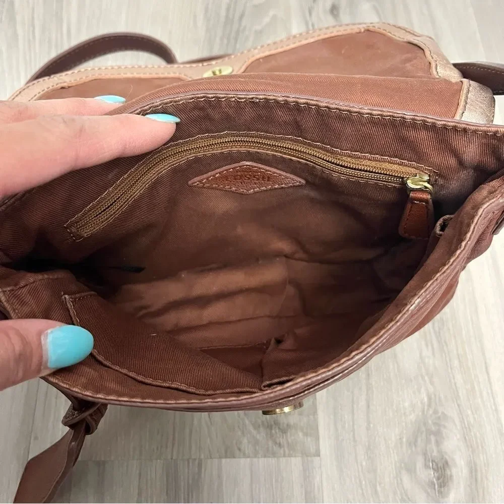 Fossil Purse Women’s Preston Brown & Gold‎ Leather Snap Fold-Over Flap Crossbody